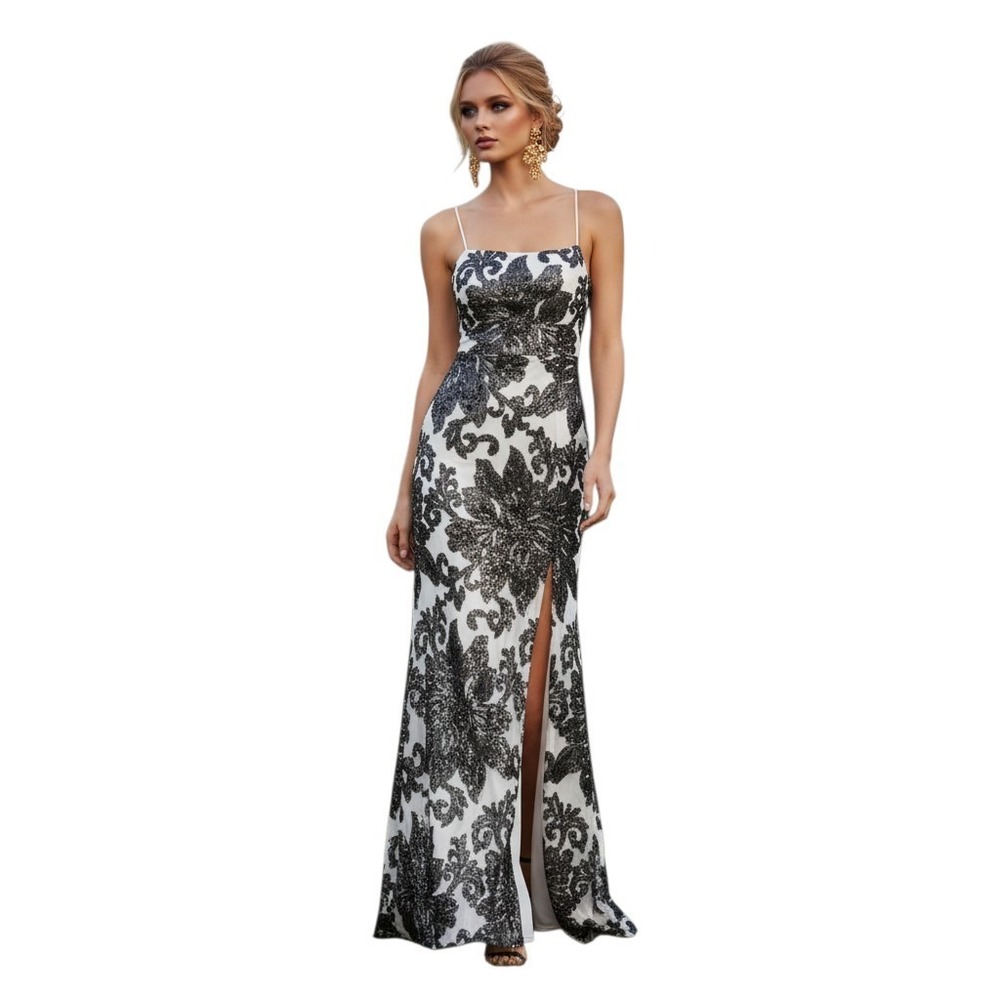 Crystal Doll Prom Party Formal Juniors size 5  Floral Sequined Lace-Up-Back Gown